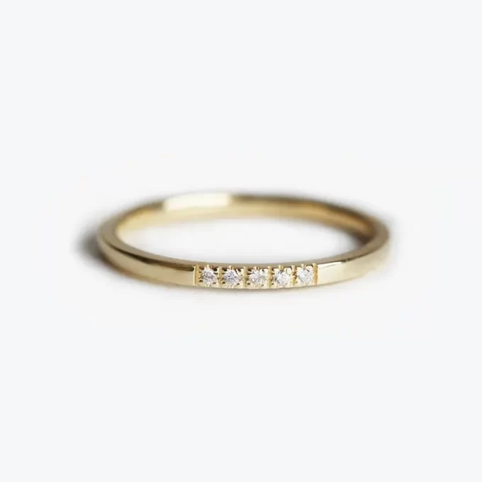 Capucinne gold diamond wedding band, minimalist pave ring