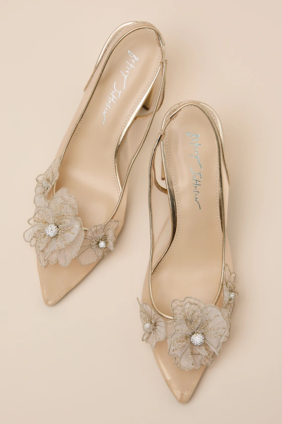 slingback low heel wedding shoes in gold