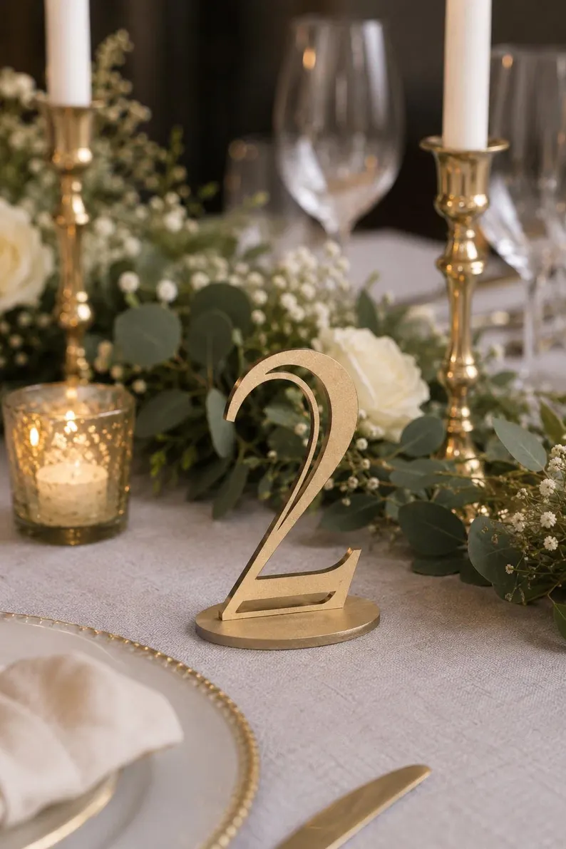 gold wedding table numbers with base