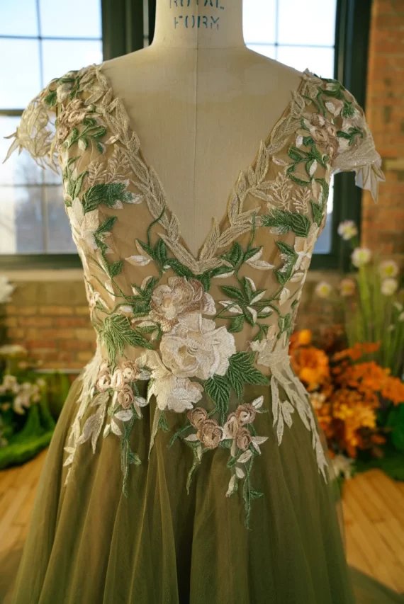 Green wedding dresses in sage and emerald for outdoor weddings