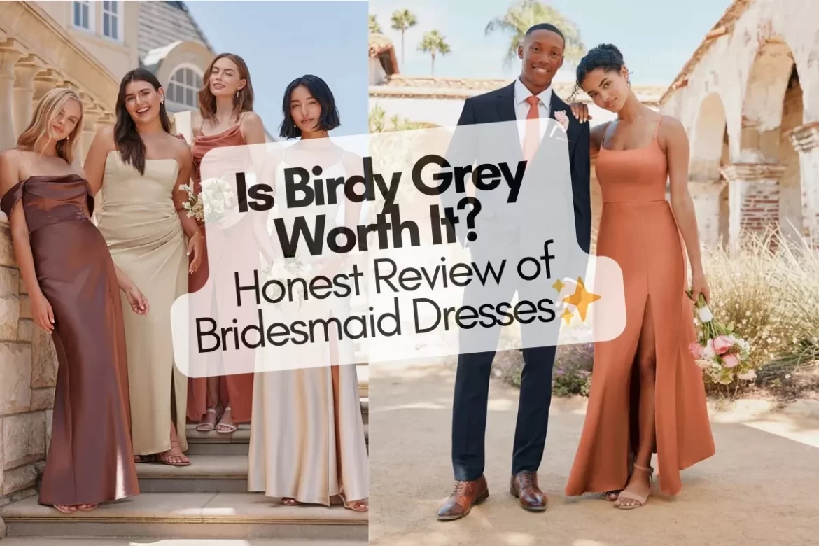 Birdy Grey bridesmaid dresses worn by a bridal party at a wedding
