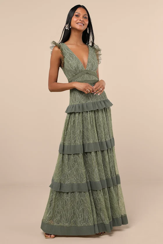 Layered green lace bridesmaid dress