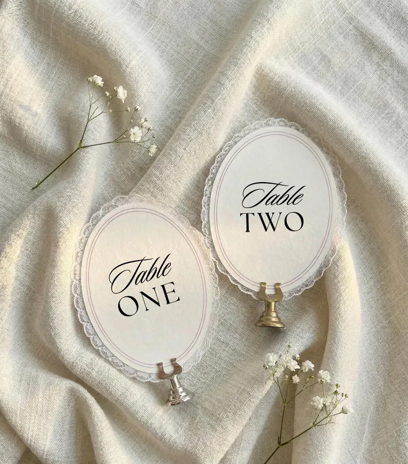 lace trim wedding table numbers
