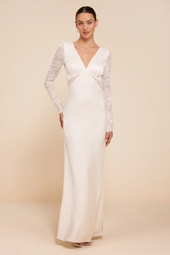 long-sleeve satin wedding dress