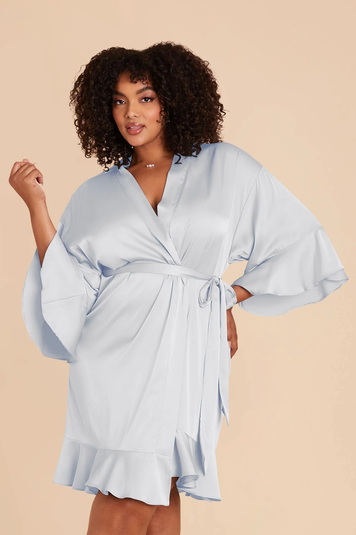 birdy grey matte satin bridesmaid robe in Mist Blue, size-inclusive for getting ready