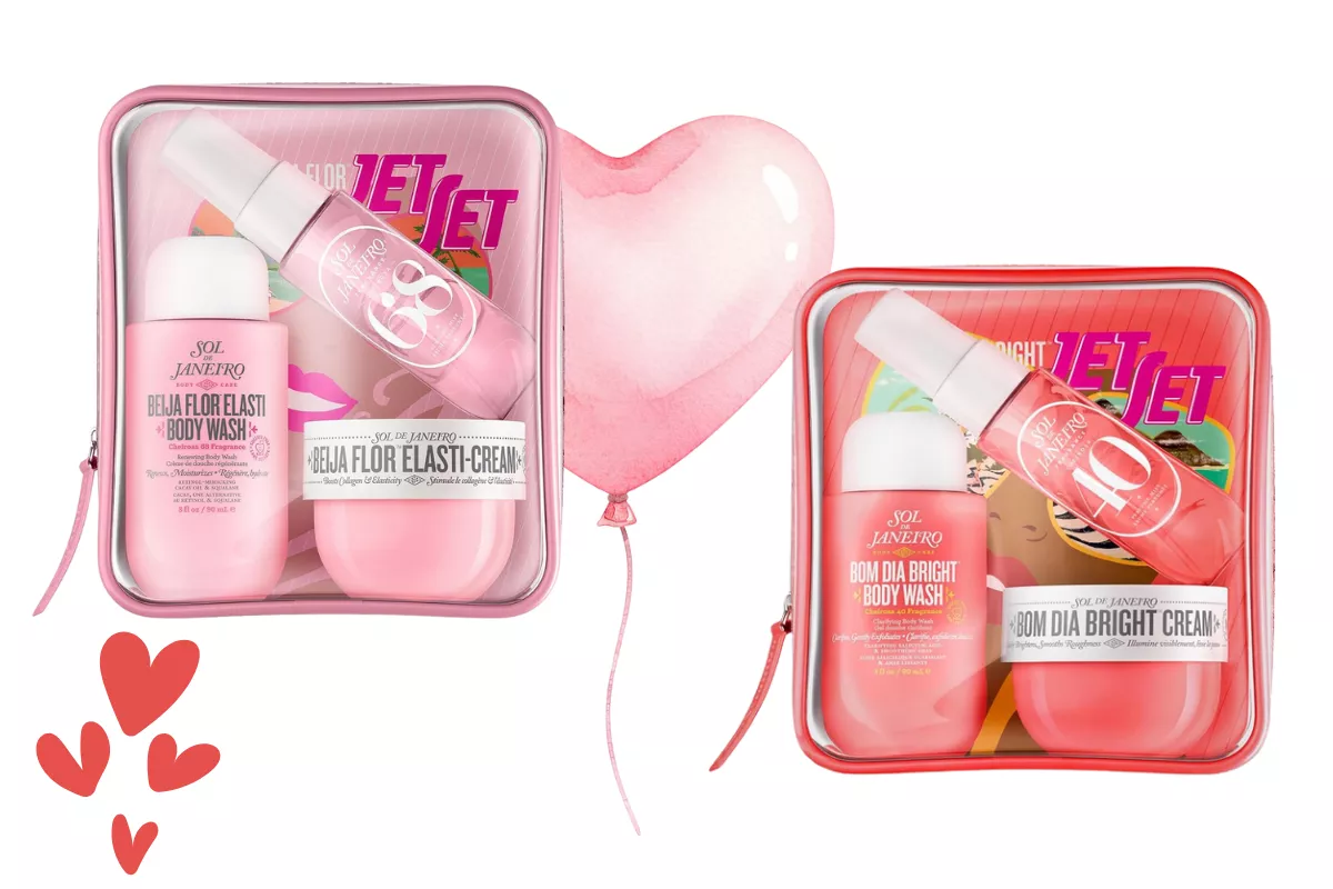 Mini skincare set with body cream, body spray, and creams as a Galentine’s Day gift