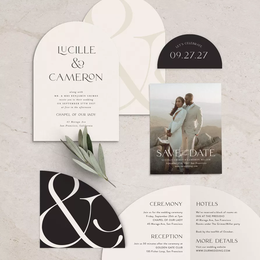 Minimalist modern wedding invitation under 1 dollar with black and white design
