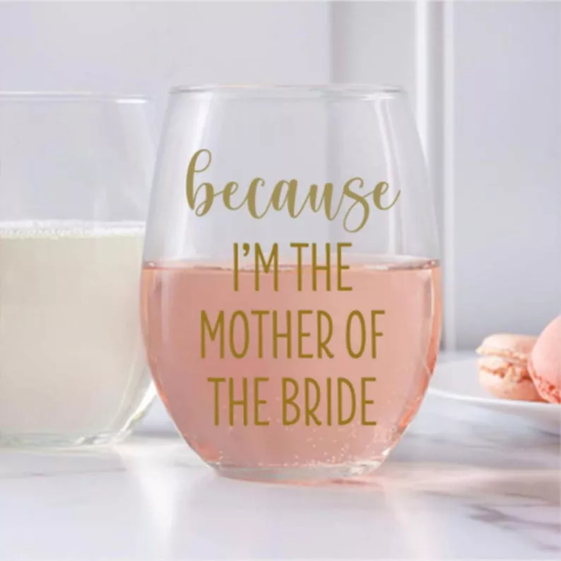 Personalized wine and glass for Mother of the Bride