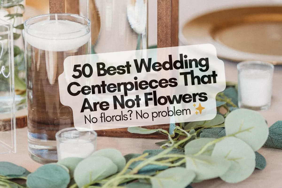 Beautiful non-floral wedding centerpiece ideas with candles, succulents, and seasonal décor on a reception table