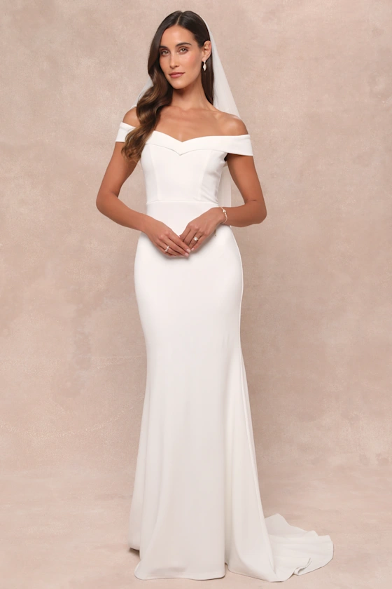 off-the-shoulder wedding dress under $500