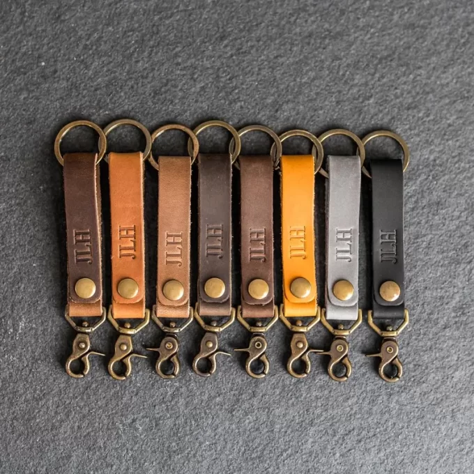 custom keychain key fob groomsmen gift from Etsy with leather handle