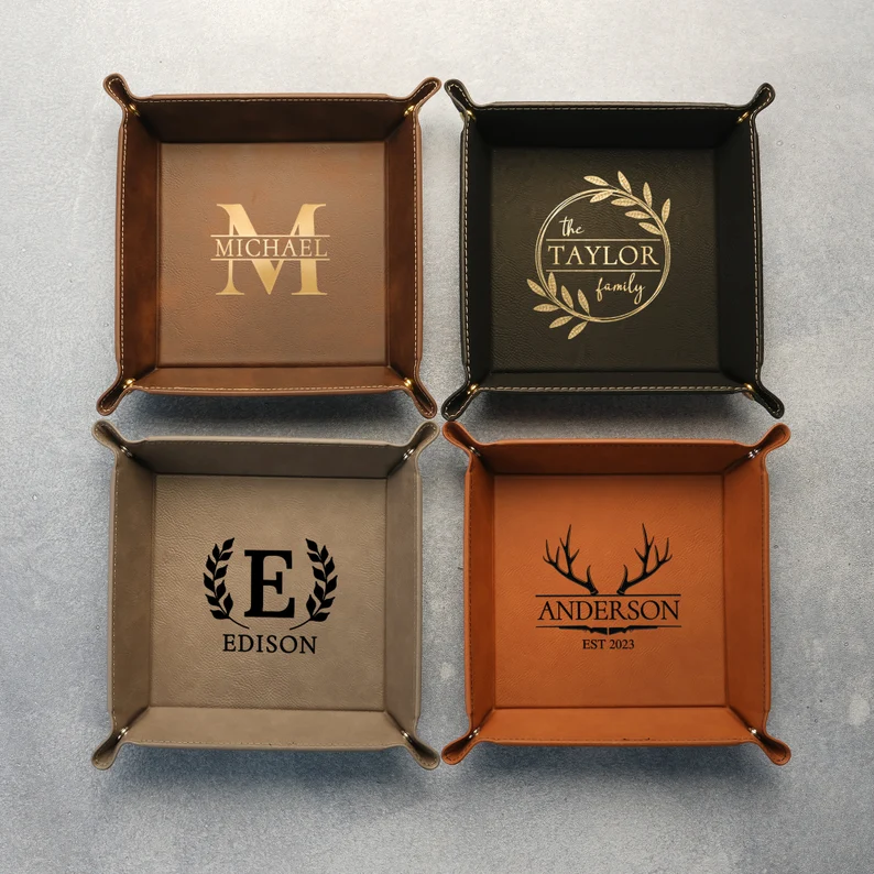 Personalized leather tray groomsmen gift for organizing essentials
