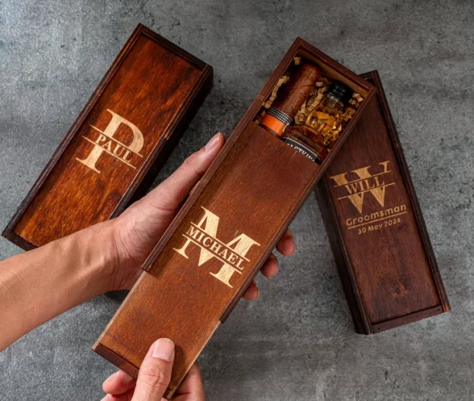 personalized wooden groomsmen gift box from Etsy engraved for wedding party