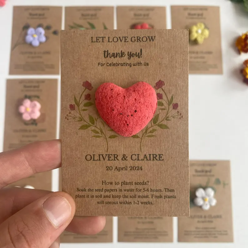 Sustainable seed paper wedding favors for planting flowers and guests to use