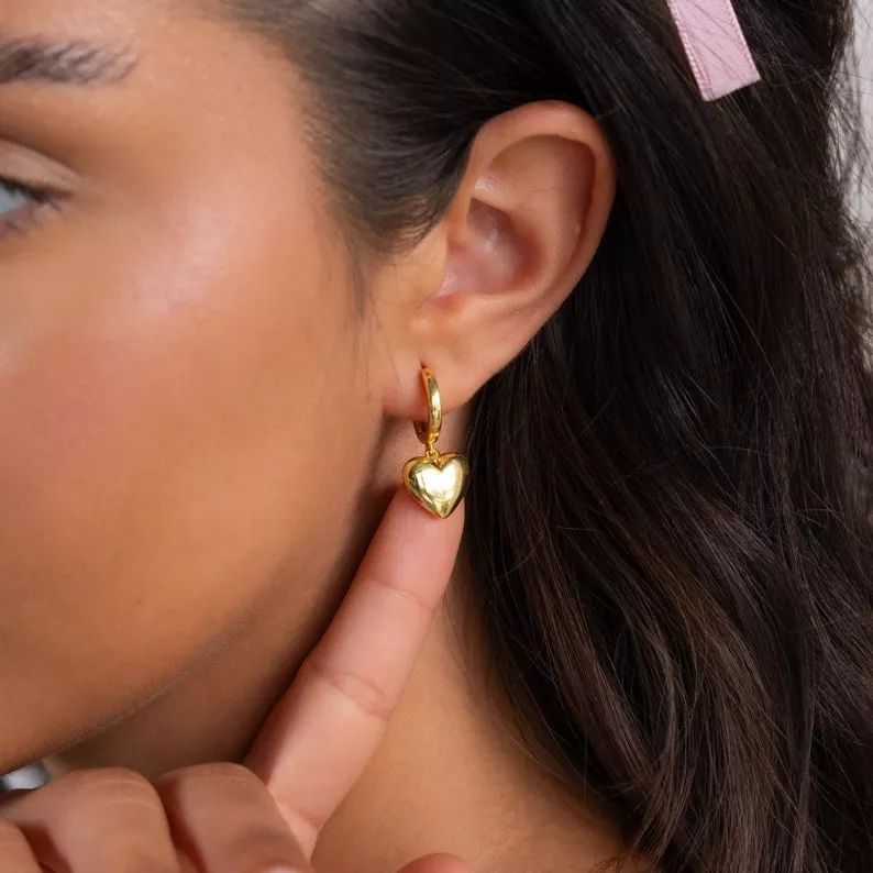 puffy heart earrings in gold and pink as a chic and cute galentine’s day gift
