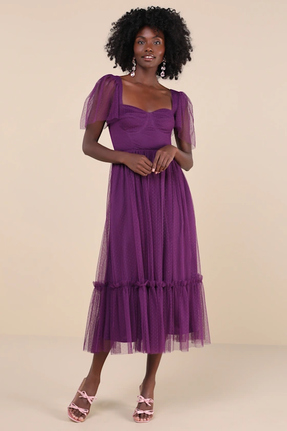 Purple tulle bridesmaid dress