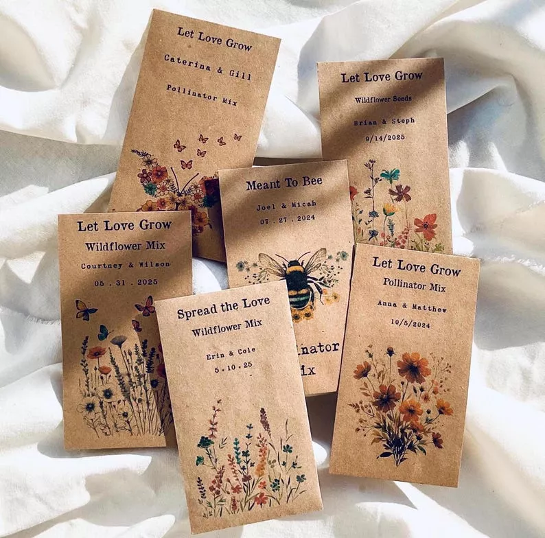 Eco-friendly seed packet wedding favors for guests
