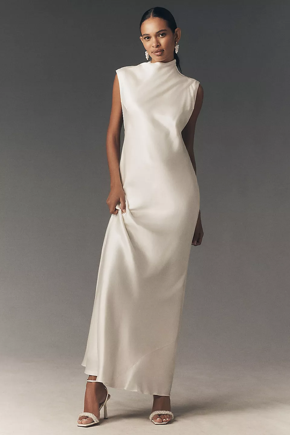 simple satin column wedding dress