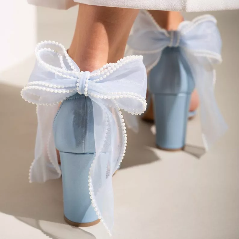 pale blue bow heels something blue wedding shoes for bride