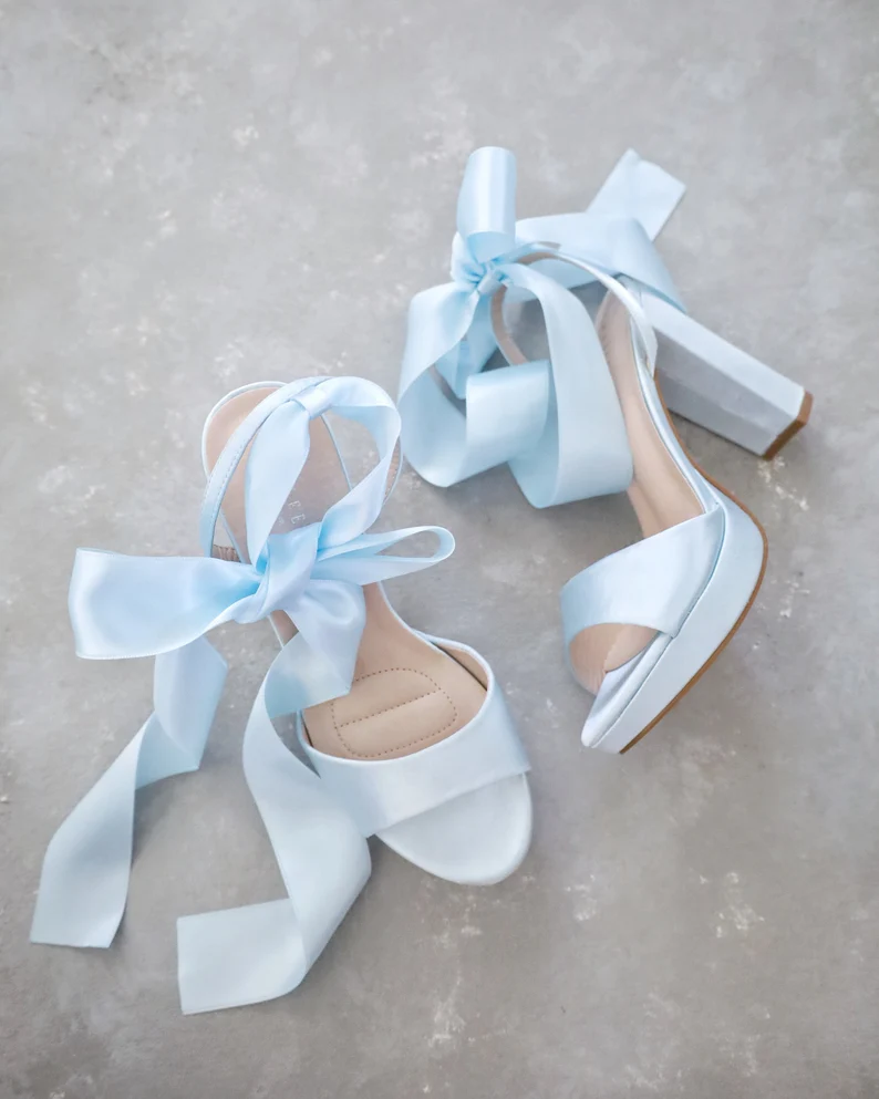 blue satin block heel something blue wedding shoes for outdoor ceremonies