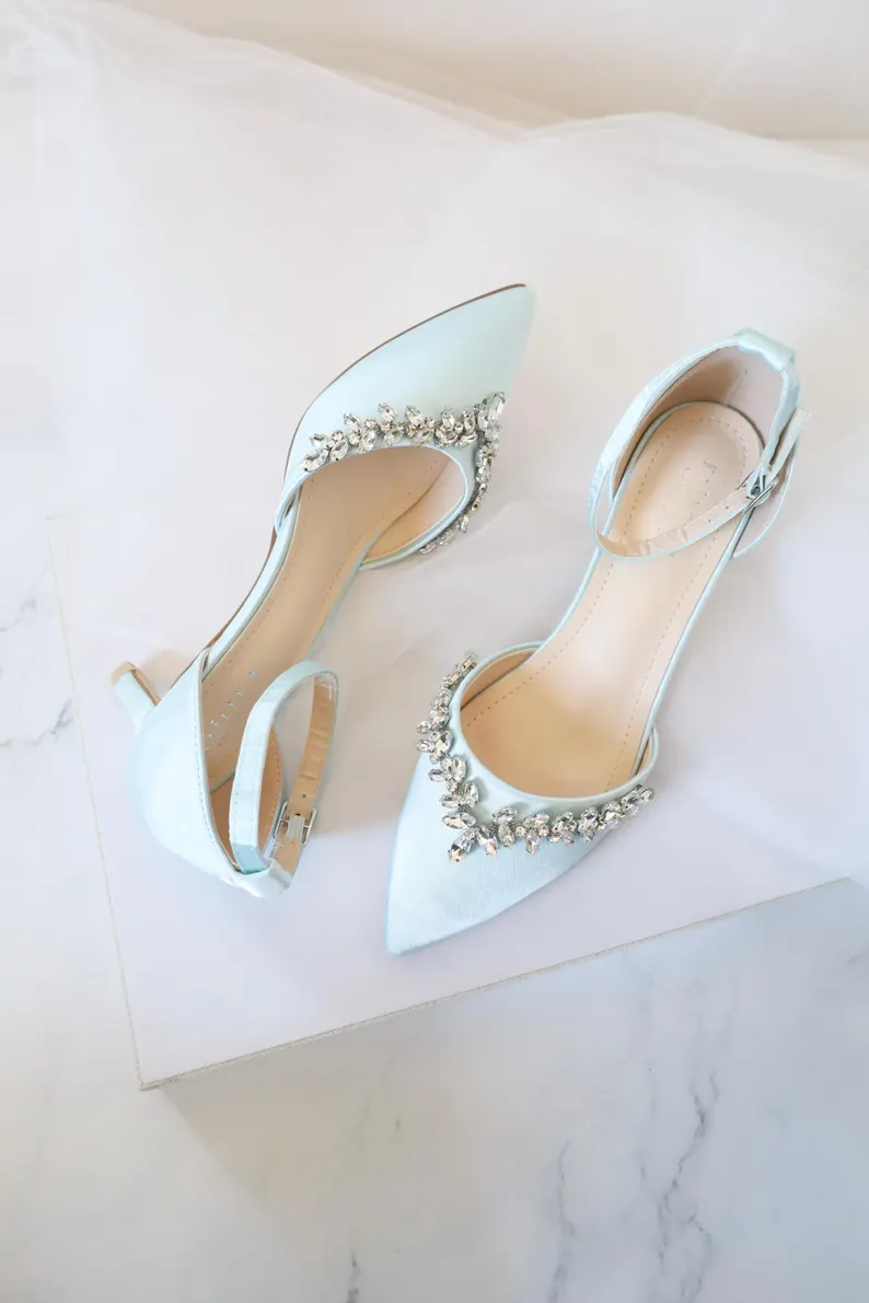 Powder blue pointed toe wedding heels for classic something blue bridal look