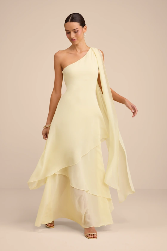 bridesmaid dress in yellow chiffon