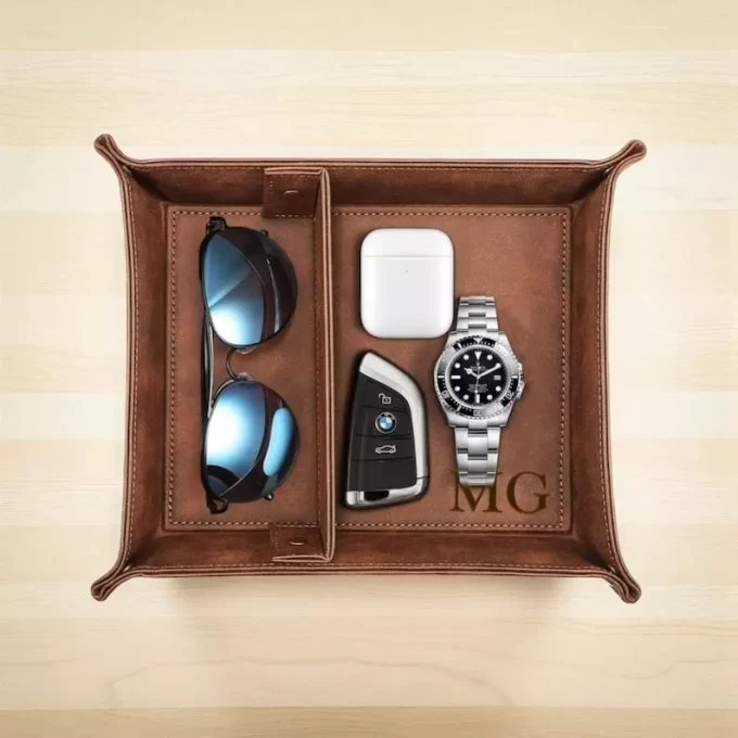 useful Etsy groomsmen gift valet tray for keys wallet and watch