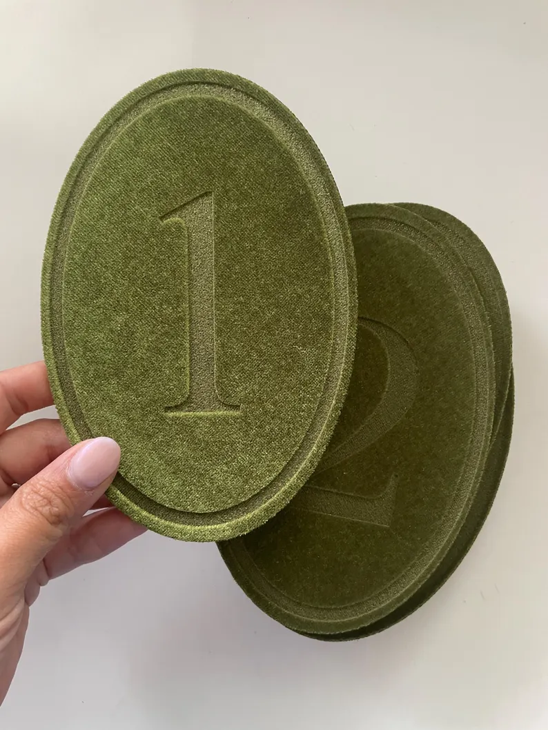 velvet wedding table numbers from Etsy