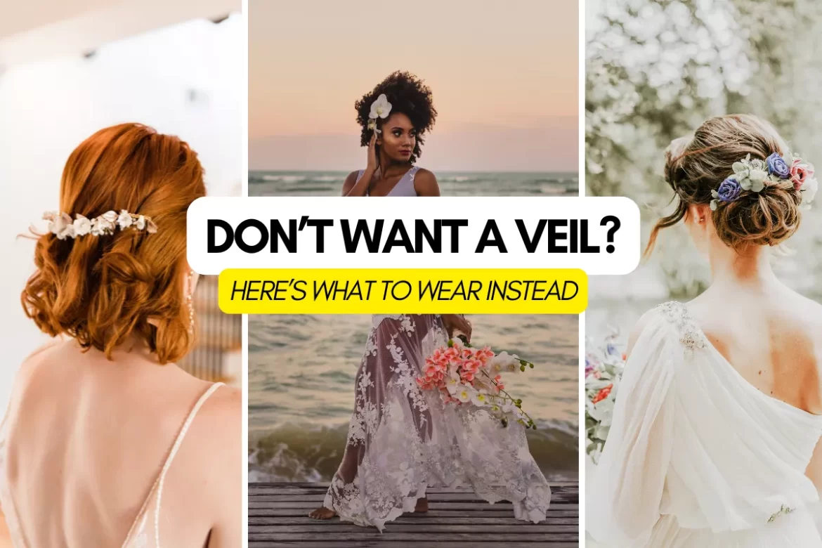 bride wearing a wedding veil alternative instead of a traditional veil