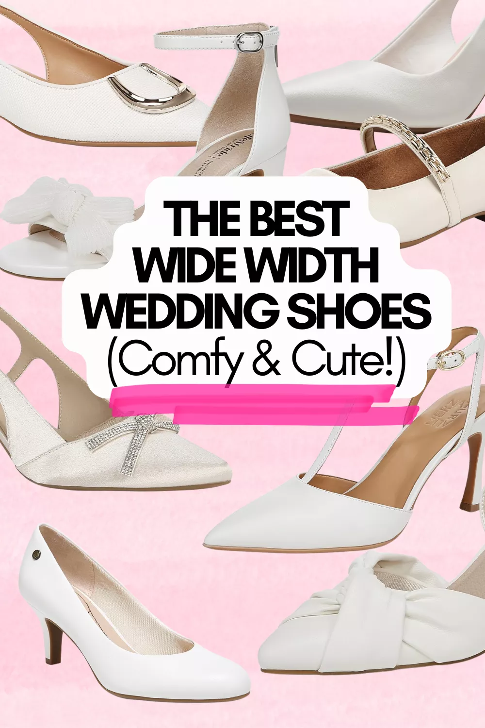 White wide width wedding shoes with a supportive heel design