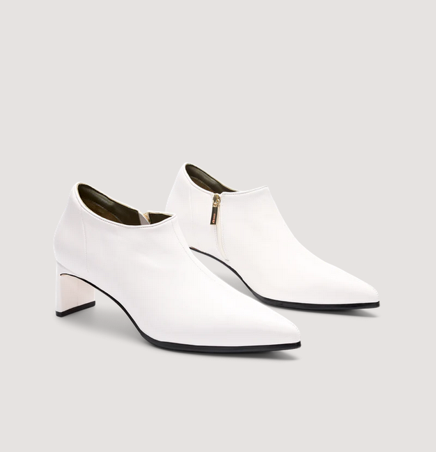 Bared Habia bridal boots that have arch support, sleek white leather wedding boots designed for all day comfort