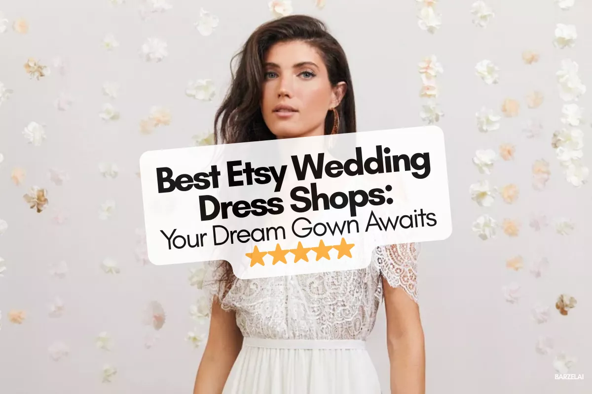 Bride wearing a handmade lace wedding dress from Etsy