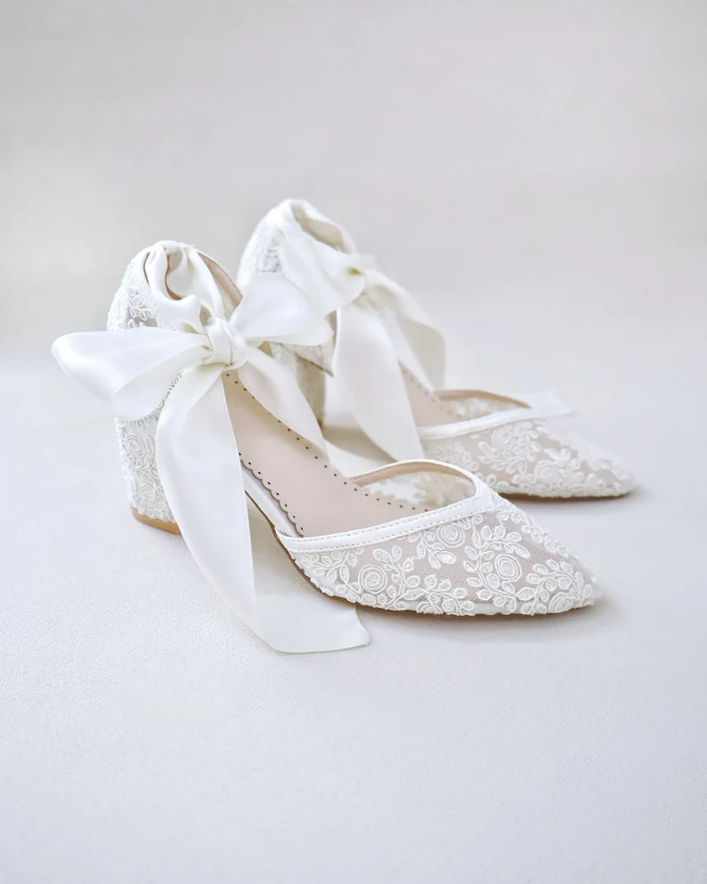 Block heel bridal shoes perfect for walking on grass during outdoor wedding