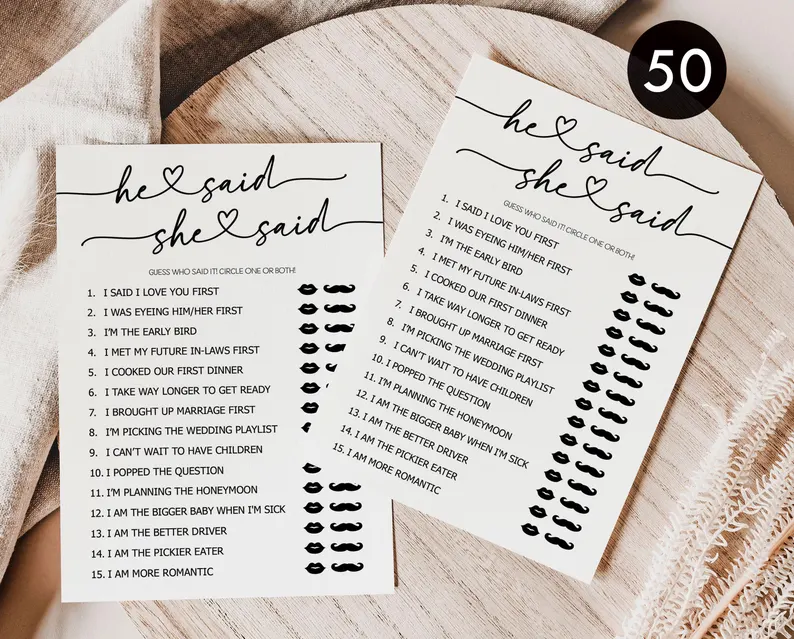 He said she said bridal shower games that aren't lame