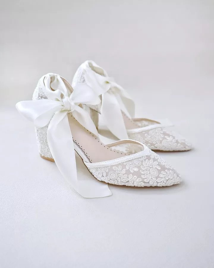 Comfortable bridal shower shoes for the bride including block heels and elegant flats
