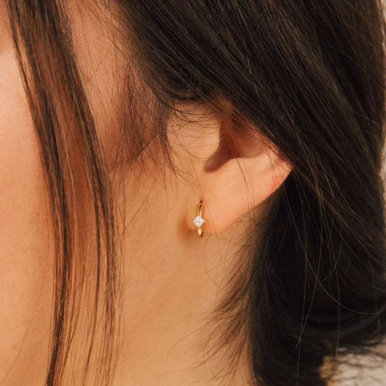 Caitlyn Minimalist dainty sparkle huggie hoop earrings in gold