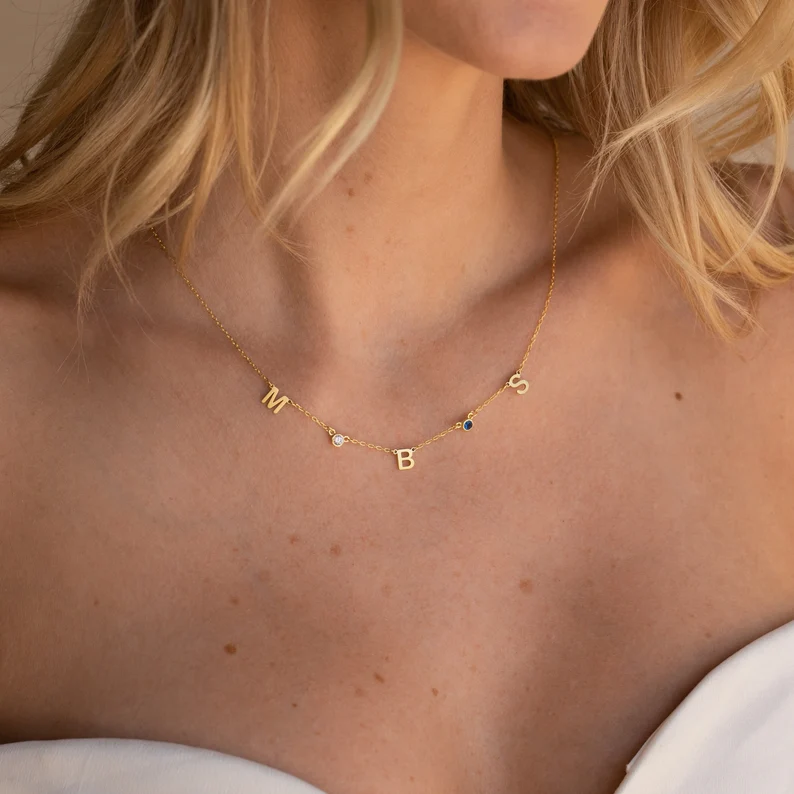 dainty letter and birthstone necklace for daily wear