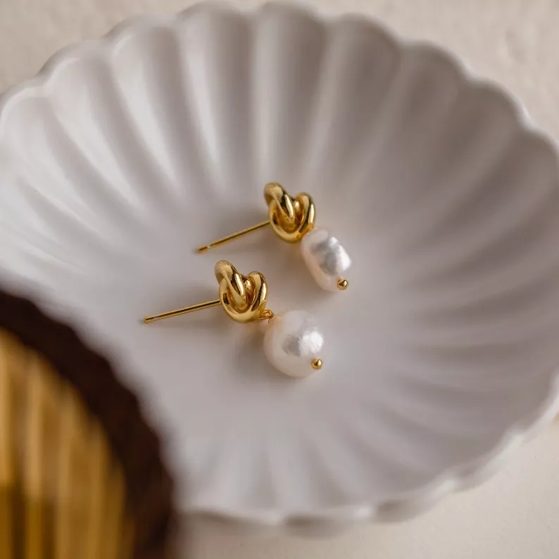 Caitlyn Minimalist pearl drop earrings for bride or holiday gifts