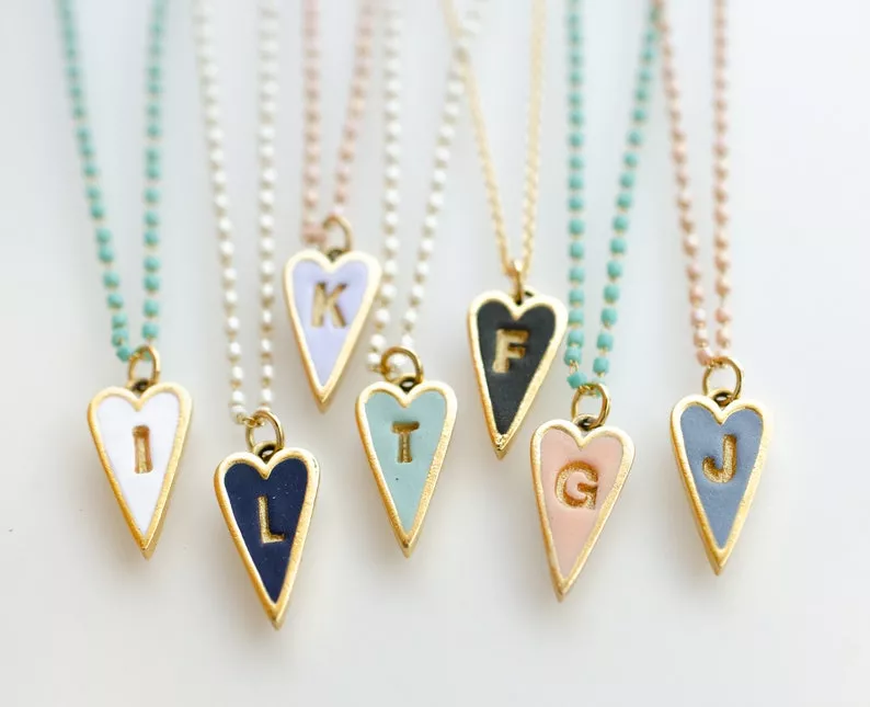 Initial heart pendant necklace for bridesmaids - thoughtful gift ideas under 50 dollars
