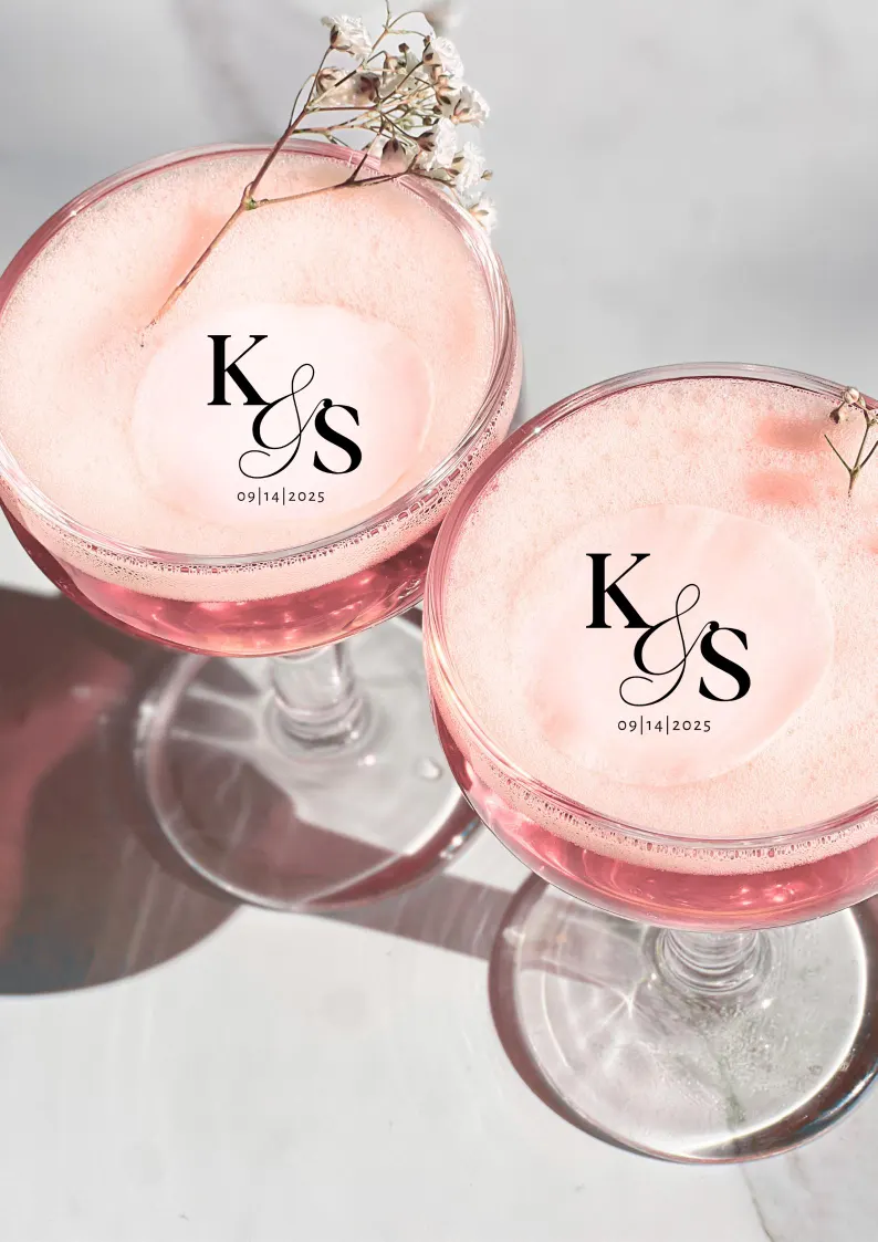 Use custom edible drink toppers to personalize your wedding bar