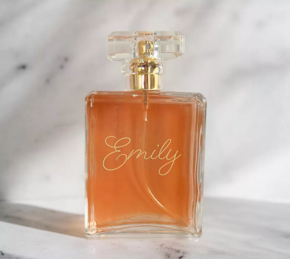 Engraved bride perfume bottle with name in script