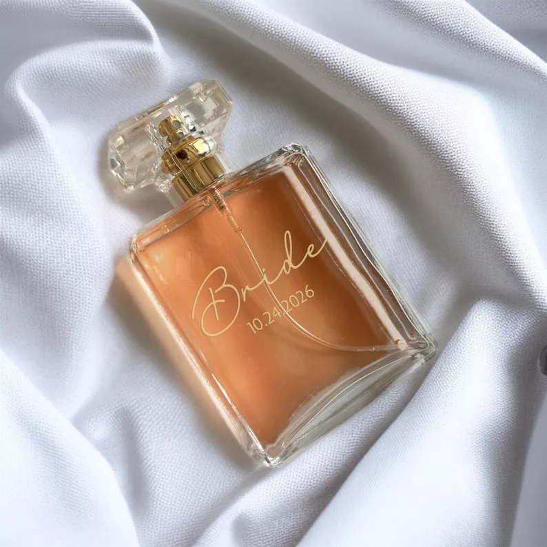 engraved perfume bottle for bride personalized with wedding date