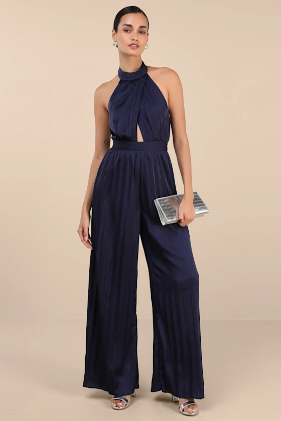 Navy garden party wedding guest jumpsuit attire