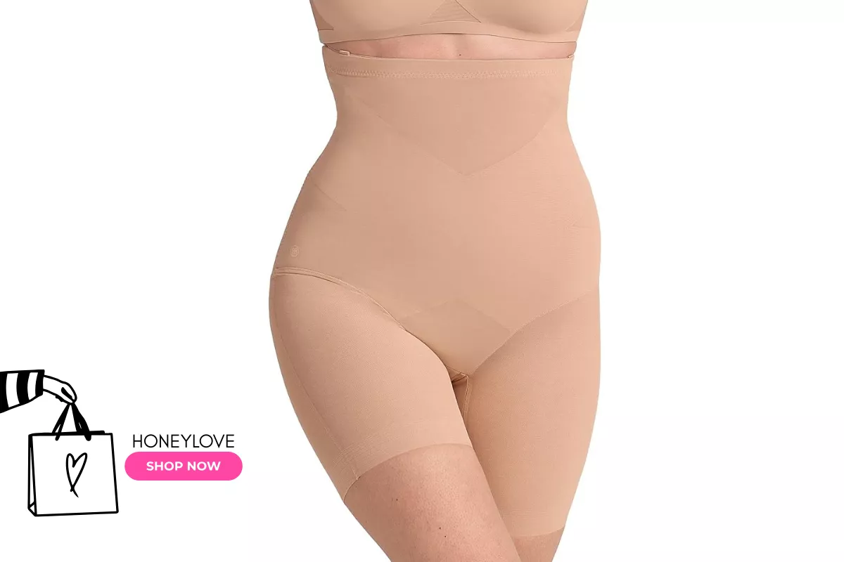 Back view of Honeylove Sculpting Short shapewear under wedding dress, showing smooth fit and coverage