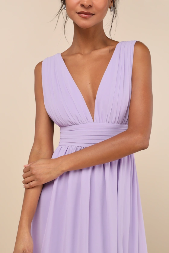 Lavender v-neck maxi dress ideal for wedding guest dress for a garden party