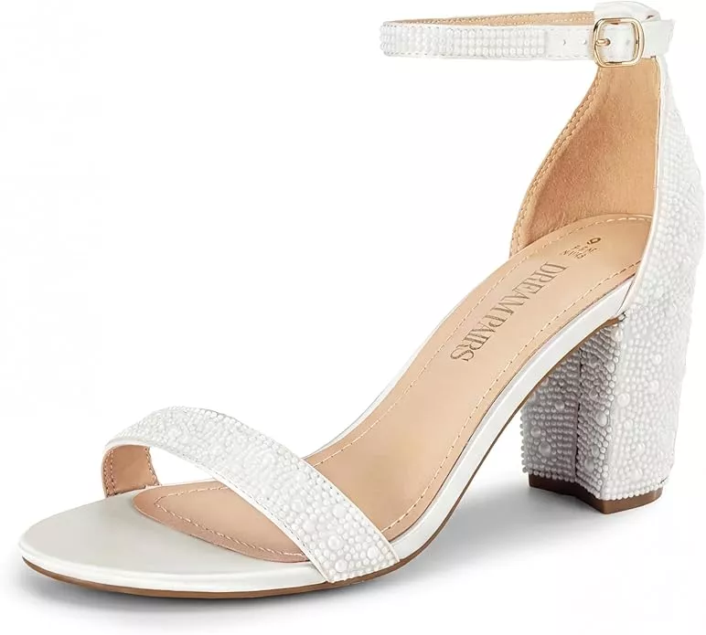 Low block heel bridal sandals under $50 Amazon