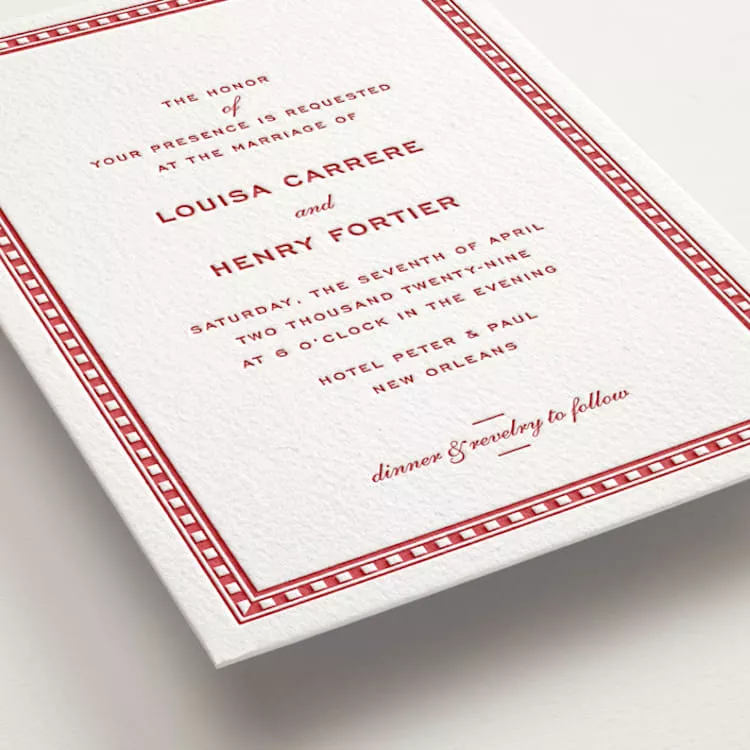 Wedding invitation printed with luxury letterpress style for an intricate and elegant finish