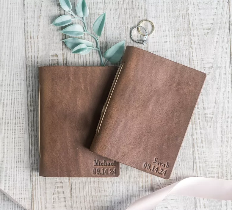 wedding vow books for couple that are matching without his and hers on the front