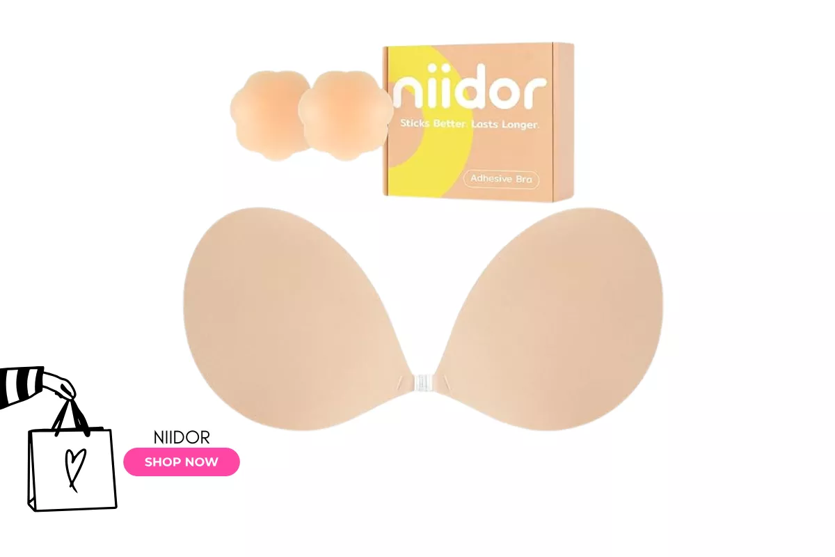 Niidor Adhesive Bra for plunge and low-back wedding dresses, invisible lift with no straps