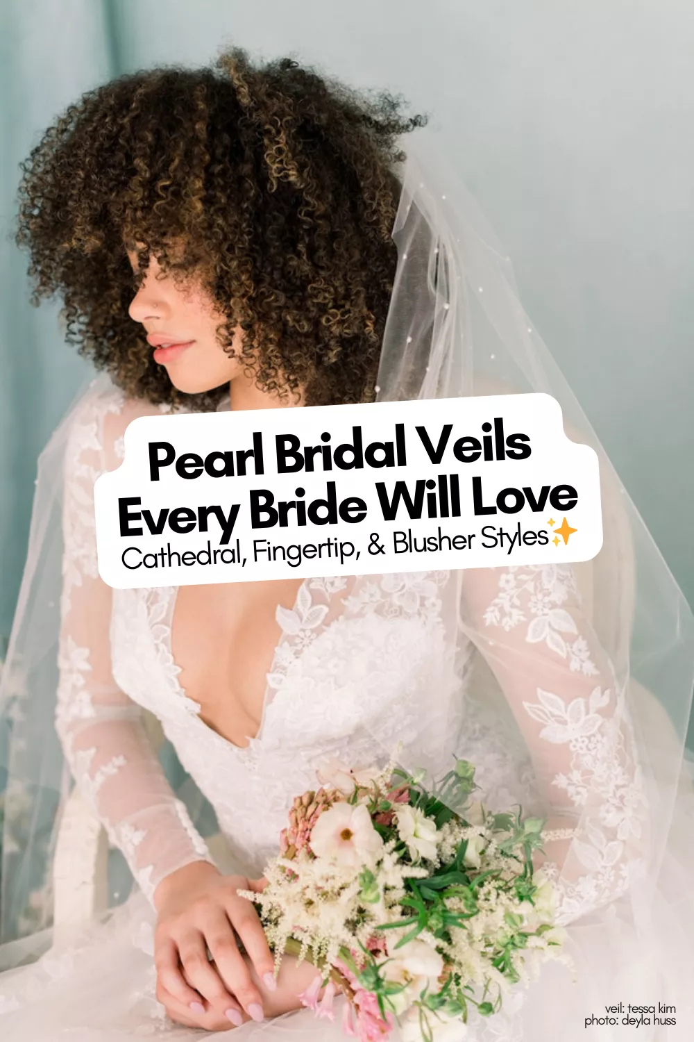 Pearl bridal veil displayed on wedding dress, featuring cathedral, fingertip, and blusher styles, handmade Etsy veils